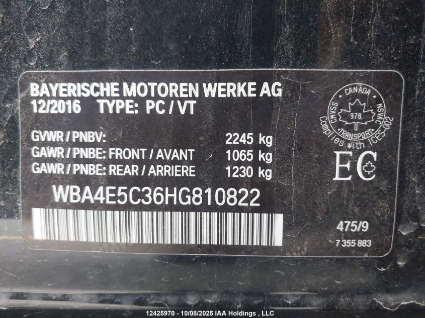 2017 BMW 440I Gran Coupe xDrive VIN: WBA4E5C36HG810822 Lot: 12425970