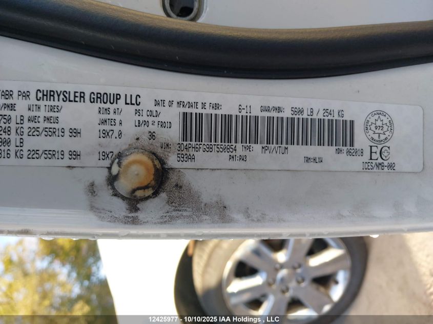 2011 Dodge Journey R/T VIN: 3D4PH6FG9BT550854 Lot: 12425977