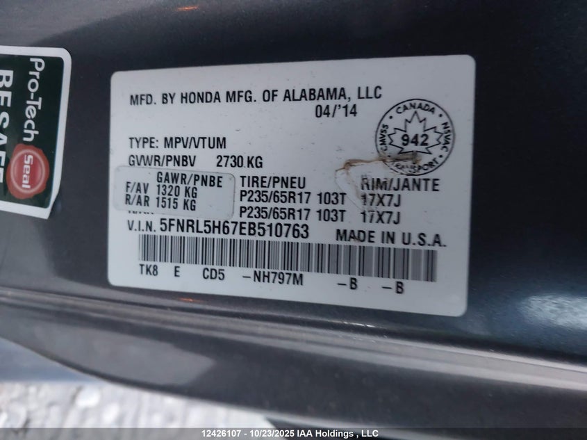 5FNRL5H67EB510763 2014 HONDA ODYSSEY photo no. 18
