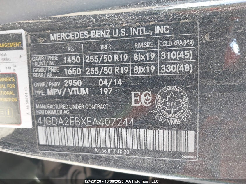 4JGDA2EBXEA407244 2014 MERCEDES-BENZ M-KLASSE photo no. 9