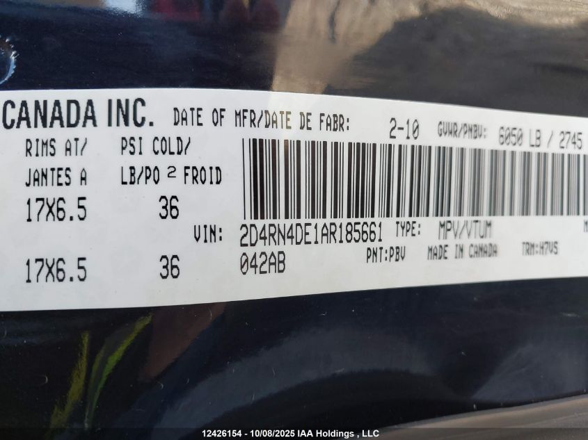 2010 Dodge Grand Caravan VIN: 2D4RN4DE1AR185661 Lot: 12426154