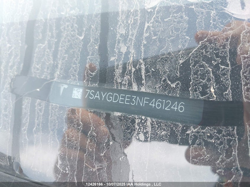 2022 Tesla Model Y Long Range VIN: 7SAYGDEE3NF461246 Lot: 12426166