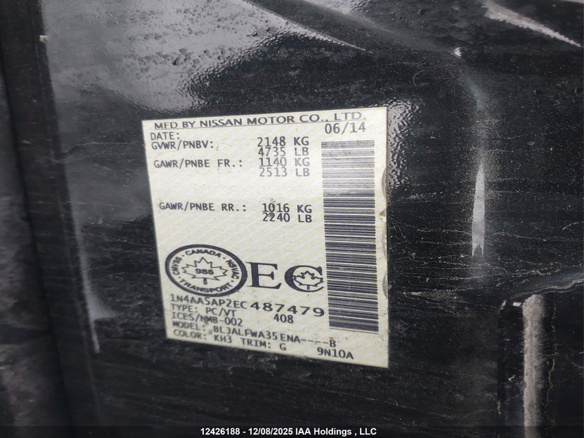 1N4AA5AP2EC487479 2014 NISSAN MAXIMA photo no. 9