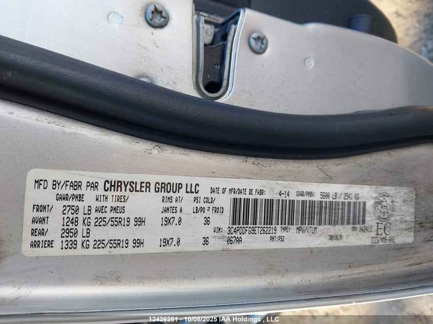 2014 Dodge Journey R/T VIN: 3C4PDDFG9ET262219 Lot: 12426261