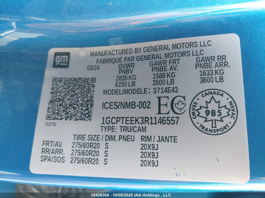 2024 Chevrolet Colorado Trail Boss 4Wd VIN: 1GCPTEEK3R1146557 Lot: 12426304