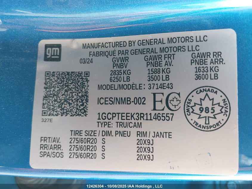 2024 Chevrolet Colorado Trail Boss 4Wd VIN: 1GCPTEEK3R1146557 Lot: 12426304