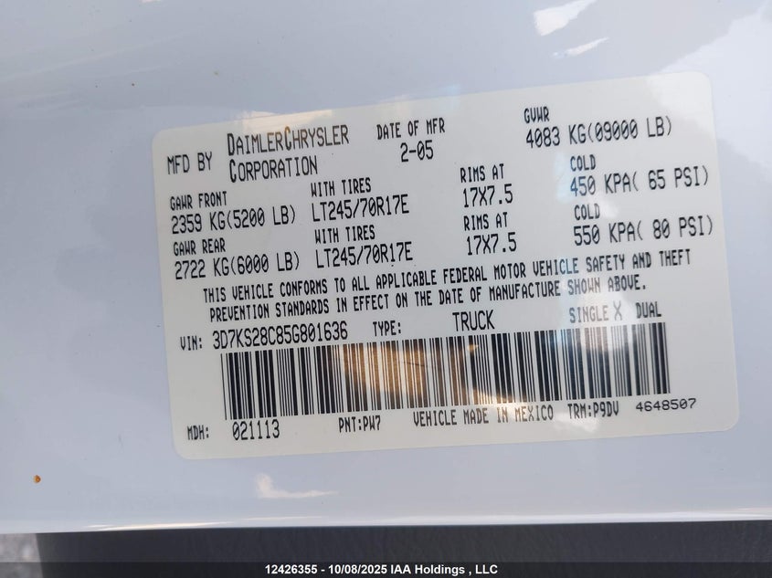 3D7KS28C85G801636 2005 DODGE RAM photo no. 18