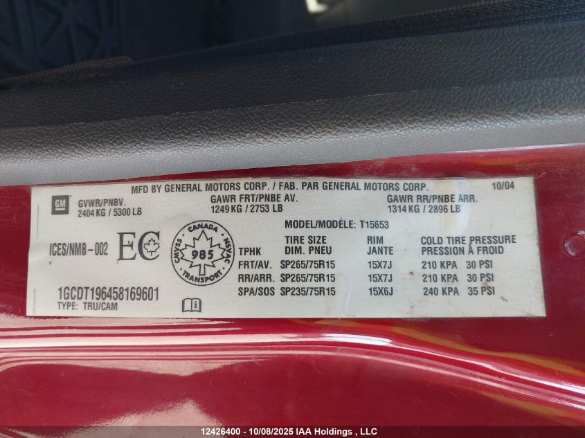 2005 Chevrolet Colorado VIN: 1GCDT196458169601 Lot: 12426400