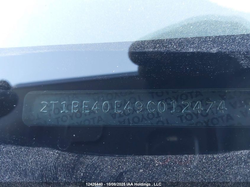 2009 Toyota Corolla Xrs Xrs VIN: 2T1BE40E49C012474 Lot: 12426440