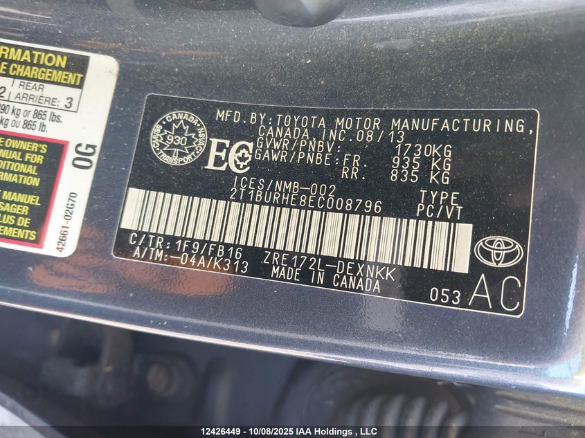 2T1BURHE8EC008796 2014 TOYOTA COROLLA photo no. 19
