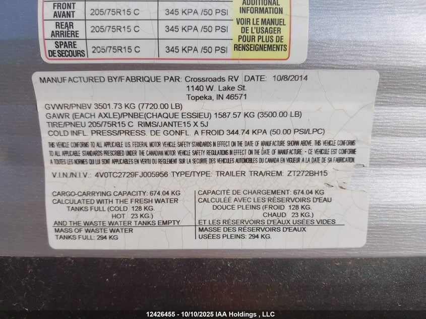 4V0TC2729FJ005956 2015   photo no. 9