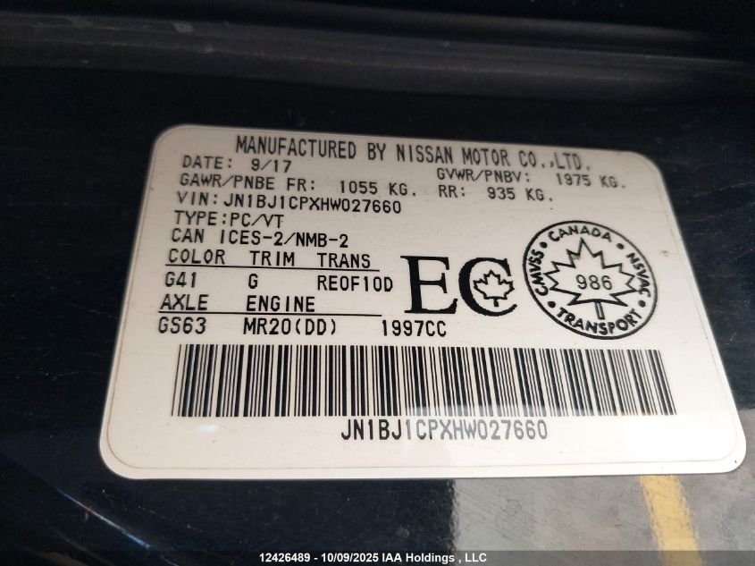 2017 Nissan Qashqai VIN: JN1BJ1CPXHW027660 Lot: 12426489