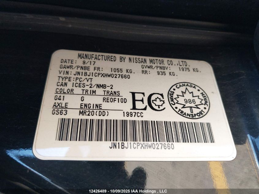 2017 Nissan Qashqai VIN: JN1BJ1CPXHW027660 Lot: 12426489