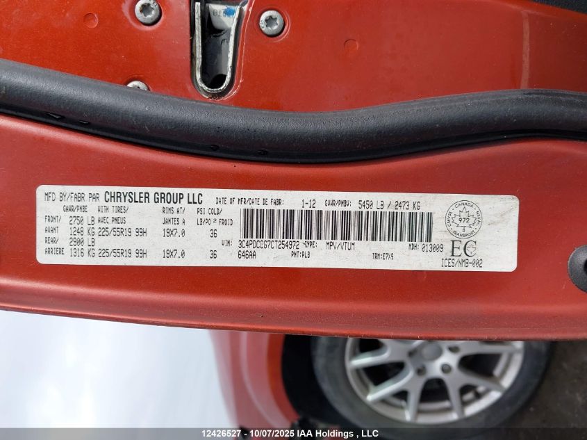 2012 Dodge Journey Sxt VIN: 3C4PDCCG7CT254972 Lot: 12426527