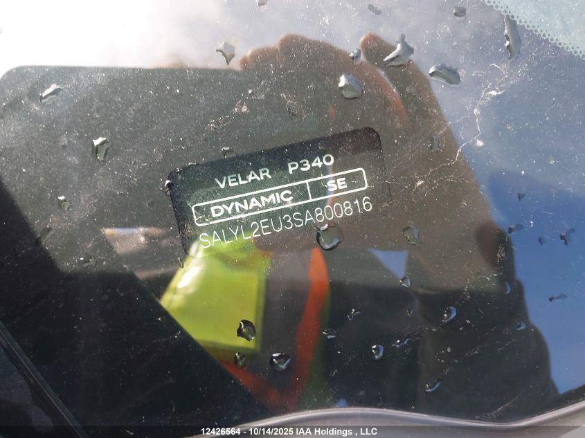 2025 Land Rover Range Rover Velar P340 Dynamic Se VIN: SALYL2EU3SA800816 Lot: 12426564