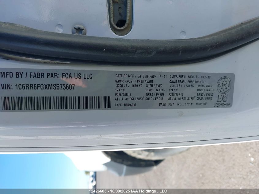 2021 Ram 1500 Classic Tradesman VIN: 1C6RR6FGXMS573607 Lot: 12426603