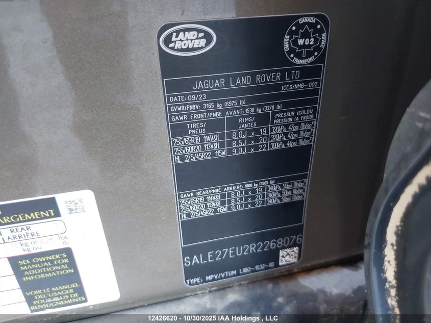 2024 Land Rover Defender 110 P400 X-Dynamic Se VIN: SALE27EU2R2268076 Lot: 12426620