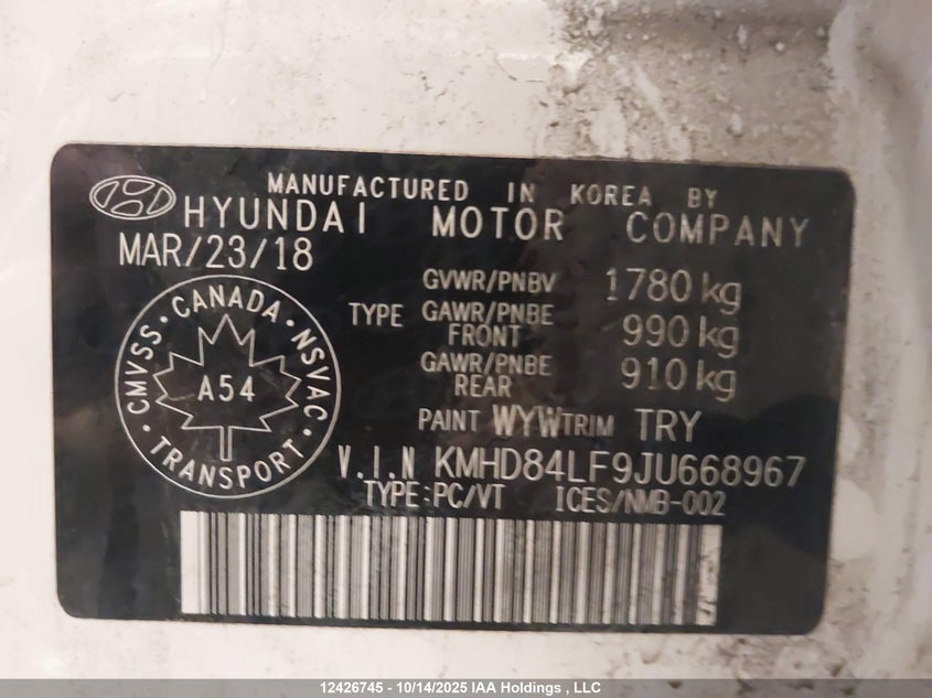 KMHD84LF9JU668967 2018 HYUNDAI ELANTRA photo no. 9