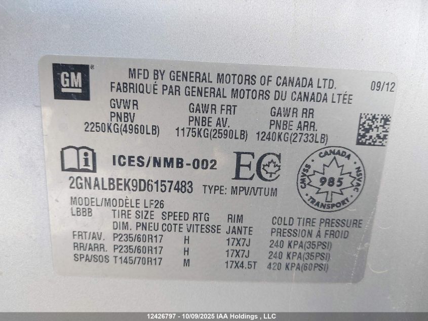 2013 Chevrolet Equinox Ls VIN: 2GNALBEK9D6157483 Lot: 12426797