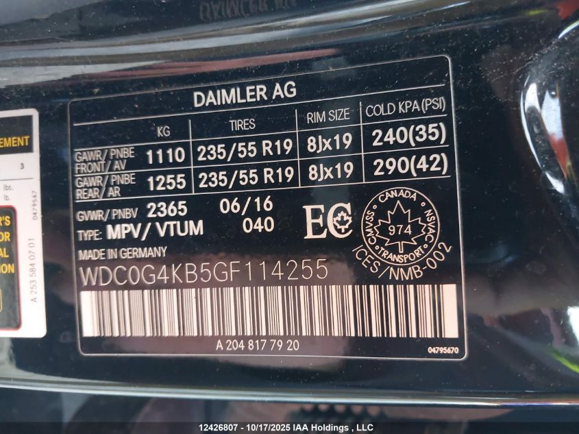 2016 Mercedes-Benz Glc 300 VIN: WDCOG4KB5GF114255 Lot: 12426807