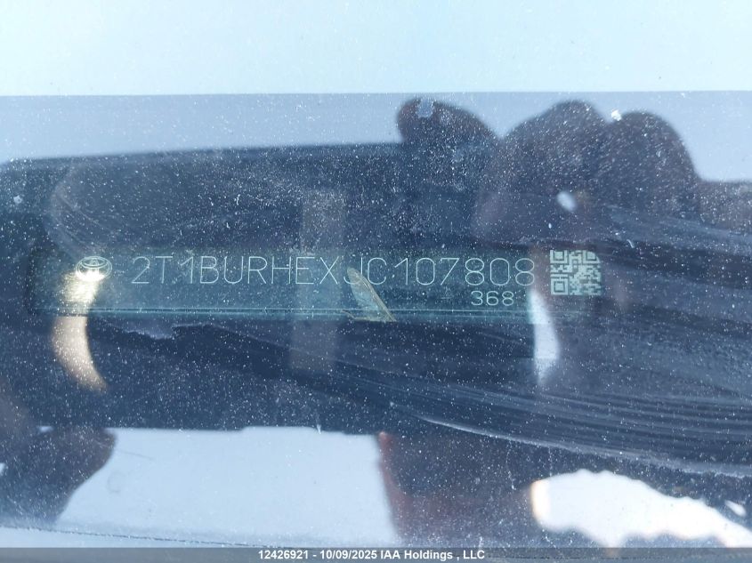 2018 Toyota Corolla Le VIN: 2T1BURHEXJC107808 Lot: 12426921