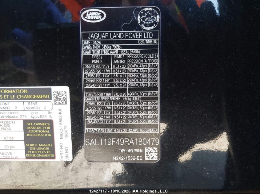 2024 Land Rover Range Rover Sport Autobiography VIN: SAL119F49RA180479 Lot: 12427117