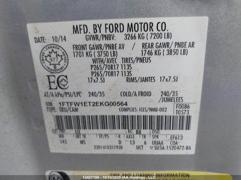 1FTFW1ET2EKG00564 2014 FORD F-150 photo no. 19