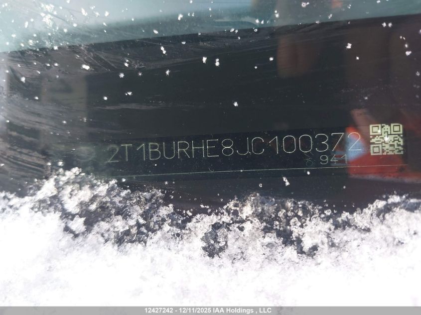 2018 Toyota Corolla VIN: 2T1BURHE8JC100372 Lot: 12427242