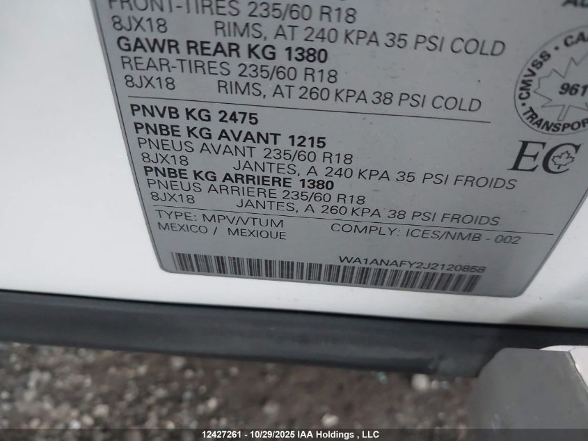 2018 Audi Q5 2.0T Komfort VIN: WA1ANAFY2J2120858 Lot: 12427261