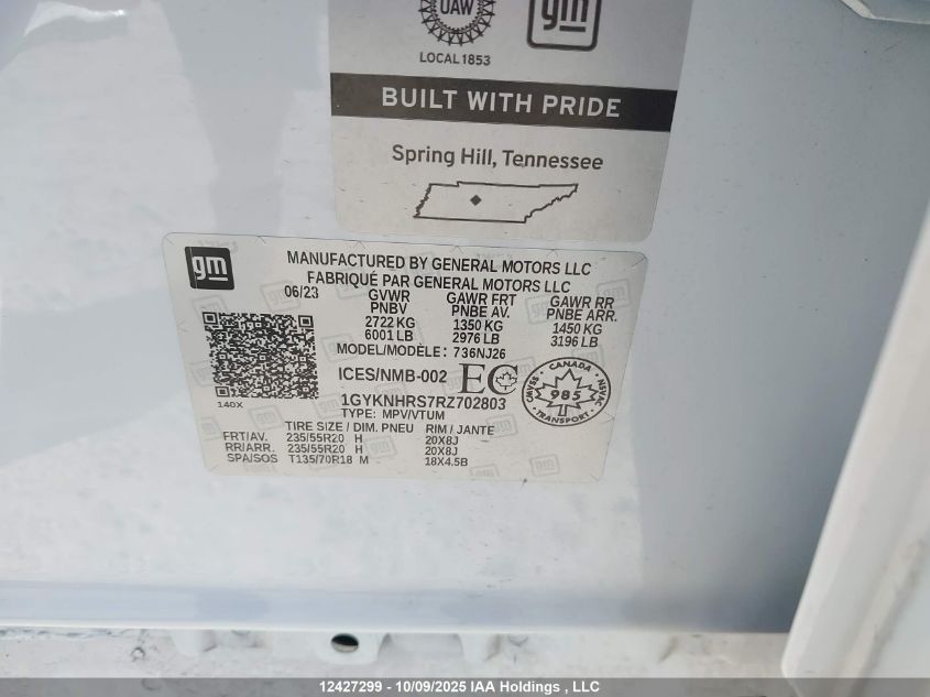 2024 Cadillac Xt5 Sport/Platinum Sport VIN: 1GYKNHRS7RZ702803 Lot: 12427299