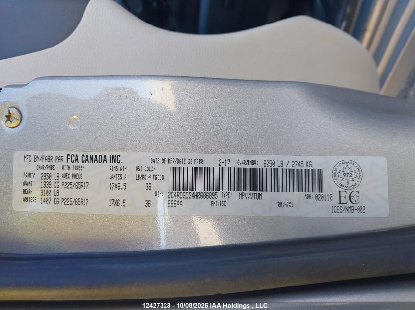 2017 Dodge Grand Caravan Crew VIN: 2C4RDGDG4HR686895 Lot: 12427323