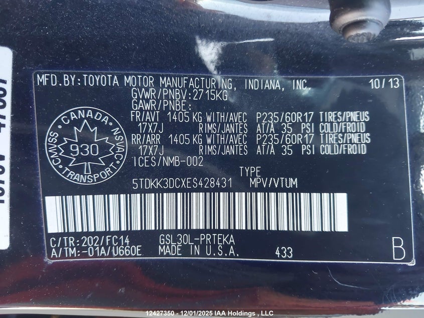 5TDKK3DCXES428431 2014 TOYOTA SIENNA photo no. 9