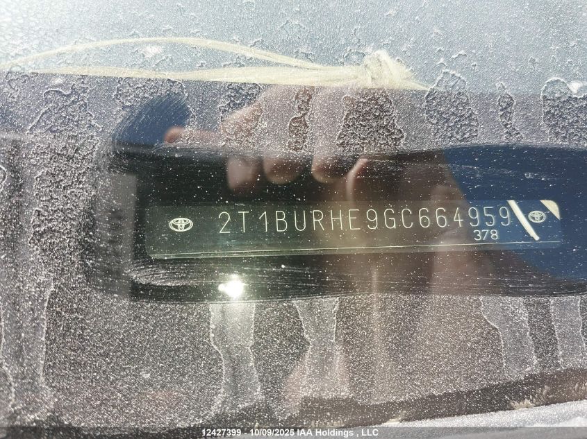 2016 Toyota Corolla Le VIN: 2T1BURHE9GC664959 Lot: 12427399
