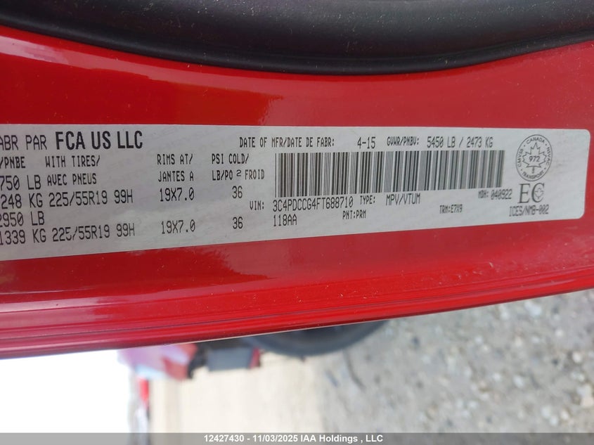 2015 Dodge Journey Sxt/Limited VIN: 3C4PDCCG4FT688710 Lot: 12427430