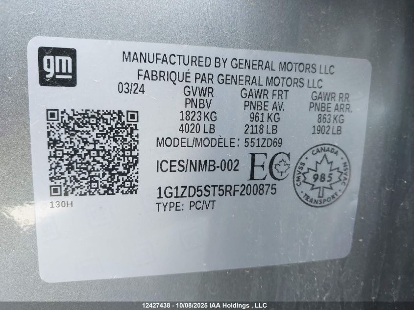 2024 Chevrolet Malibu Lt VIN: 1G1ZD5ST5RF200875 Lot: 12427438