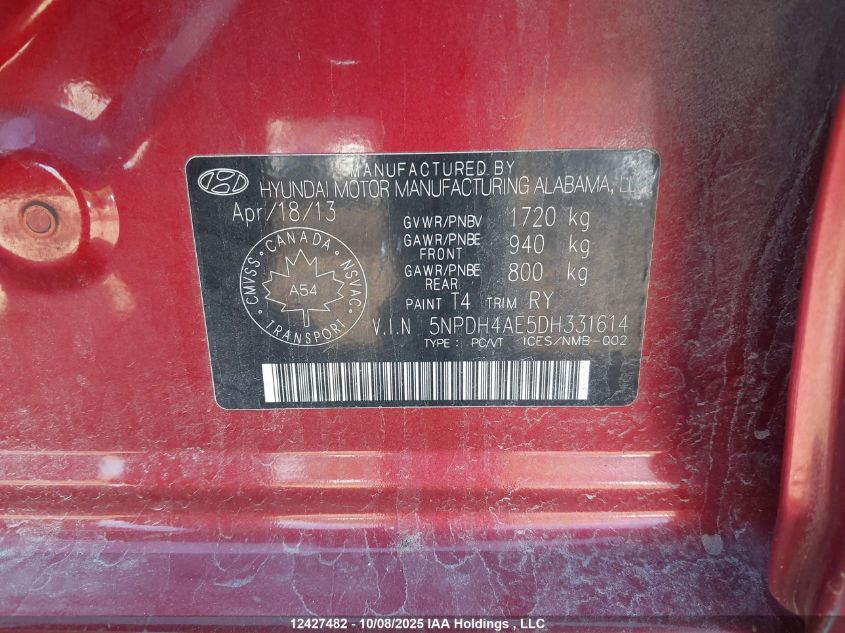 2013 Hyundai Elantra Gls/Limited VIN: 5NPDH4AE5DH331614 Lot: 12427482