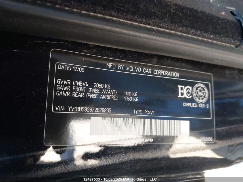 2007 Volvo S60 2.5T VIN: YV1RH592872628835 Lot: 12427533