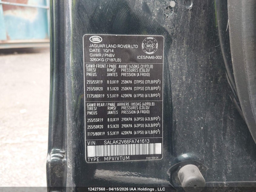 2015 Land Rover Lr4 VIN: SALAK2V66FA741613 Lot: 12427568