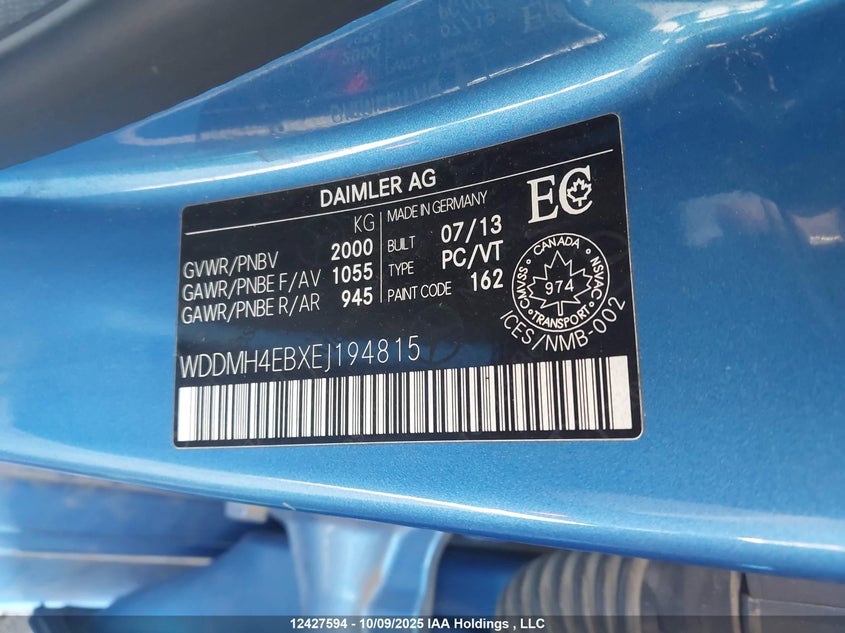 2014 Mercedes-Benz B250 VIN: WDDMH4EBXEJ194815 Lot: 12427594