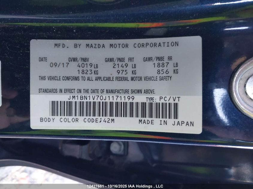 2018 Mazda Mazda3 50Th Anniversary Edition/Gs/Se VIN: JM1BN1V70J1171199 Lot: 12427681