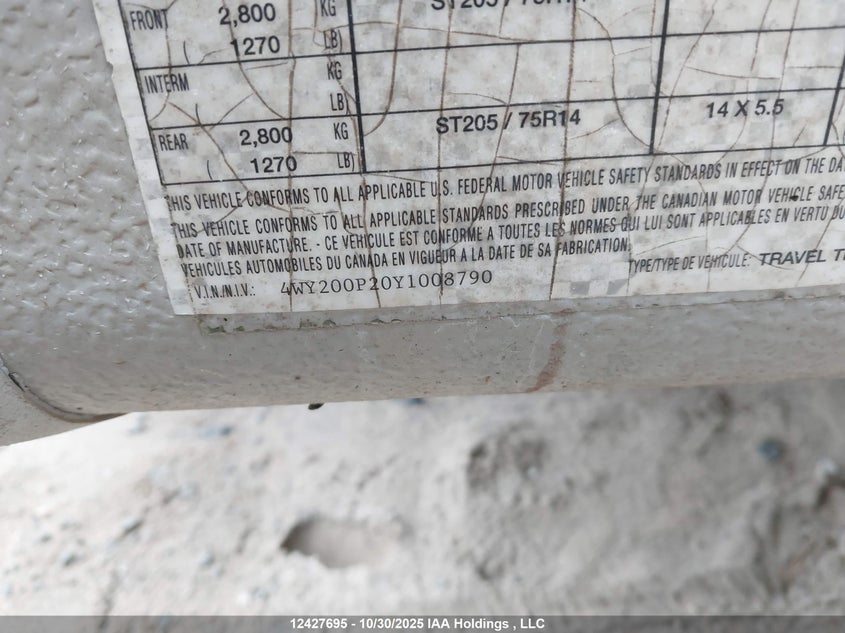 2000 Trailer Domestic VIN: 4WY200P20Y1008790 Lot: 12427695