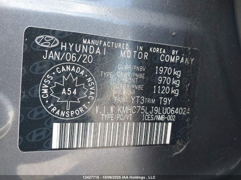 2020 Hyundai Ioniq Electric Preferred VIN: KMHC75LJ9LU064024 Lot: 12427715
