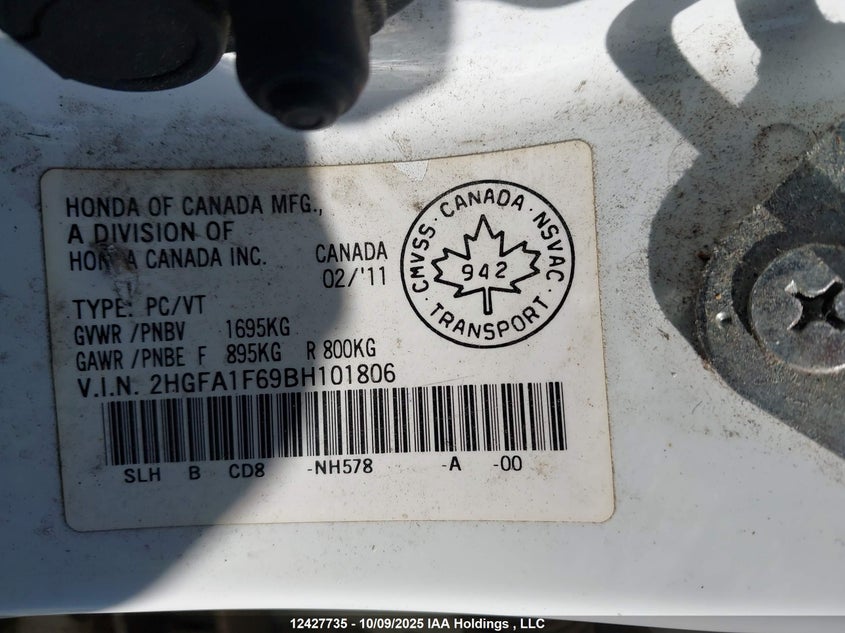 2HGFA1F69BH101806 2011 HONDA CIVIC photo no. 9