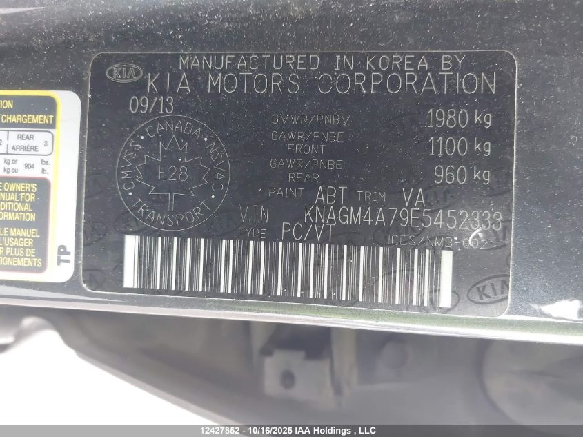 2014 Kia Optima Lx VIN: KNAGM4A79E5452333 Lot: 12427852