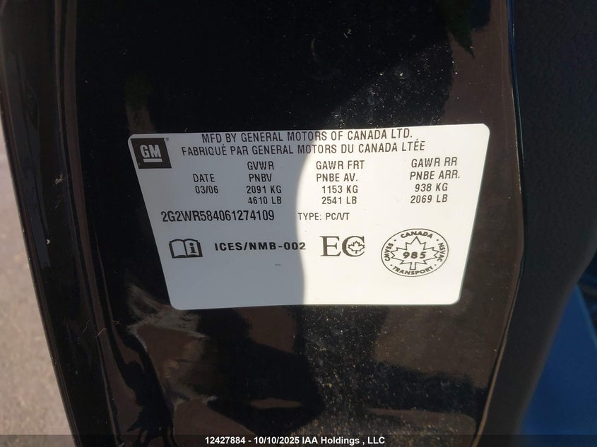 2G2WR584061274109 2006 PONTIAC GRAND PRIX photo no. 9