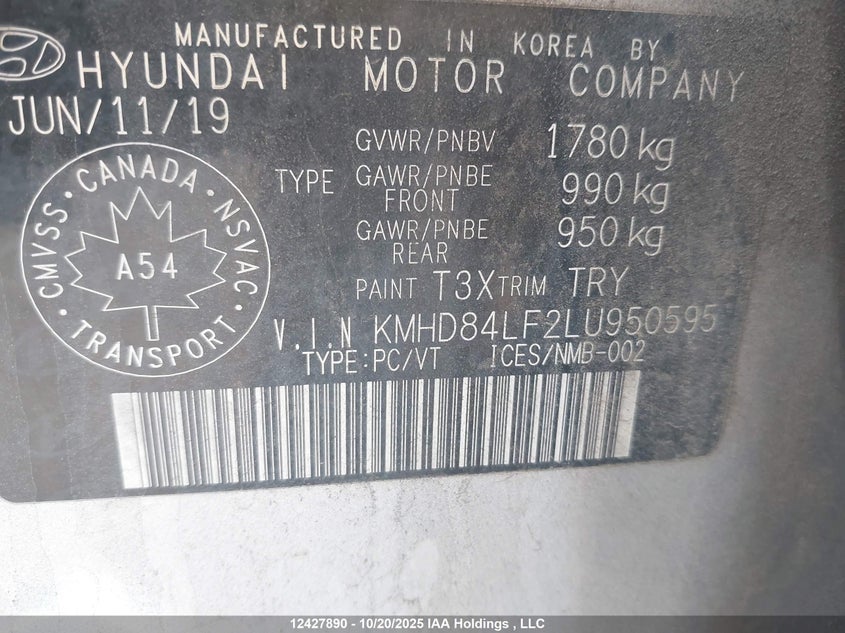 KMHD84LF2LU950595 2020 HYUNDAI ELANTRA photo no. 9
