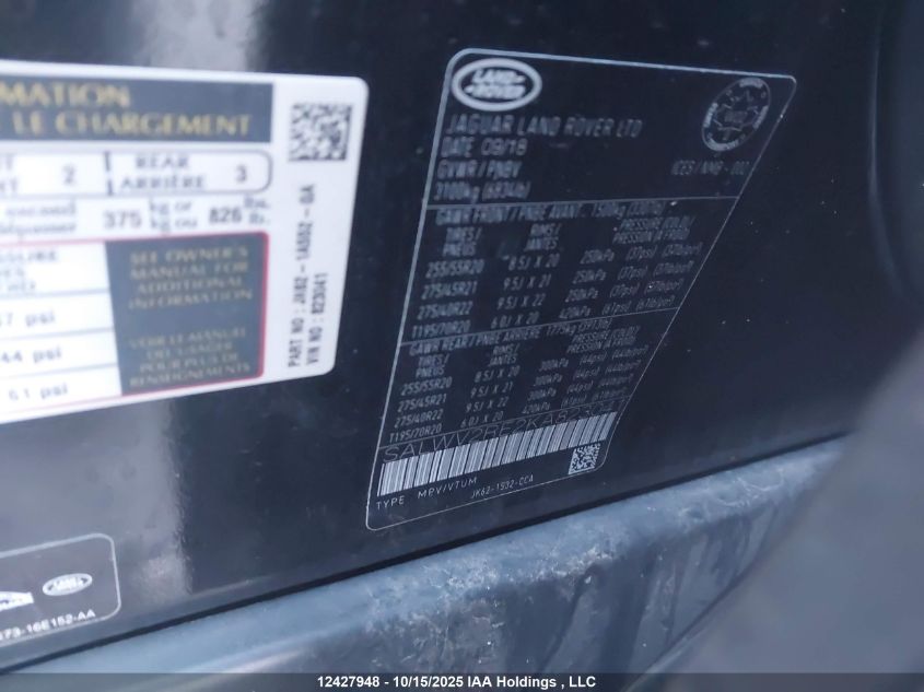 2019 Land Rover Range Rover Sport Supercharged Autobiography VIN: SALWV2RE2KA823041 Lot: 12427948