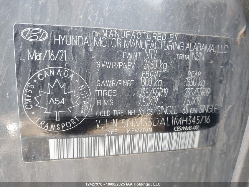5NMS5DAL1MH345716 2021 HYUNDAI SANTA FE photo no. 9
