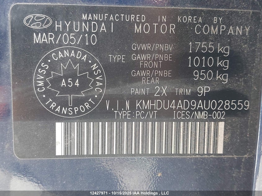 KMHDU4AD9AU028559 2010 HYUNDAI ELANTRA photo no. 9