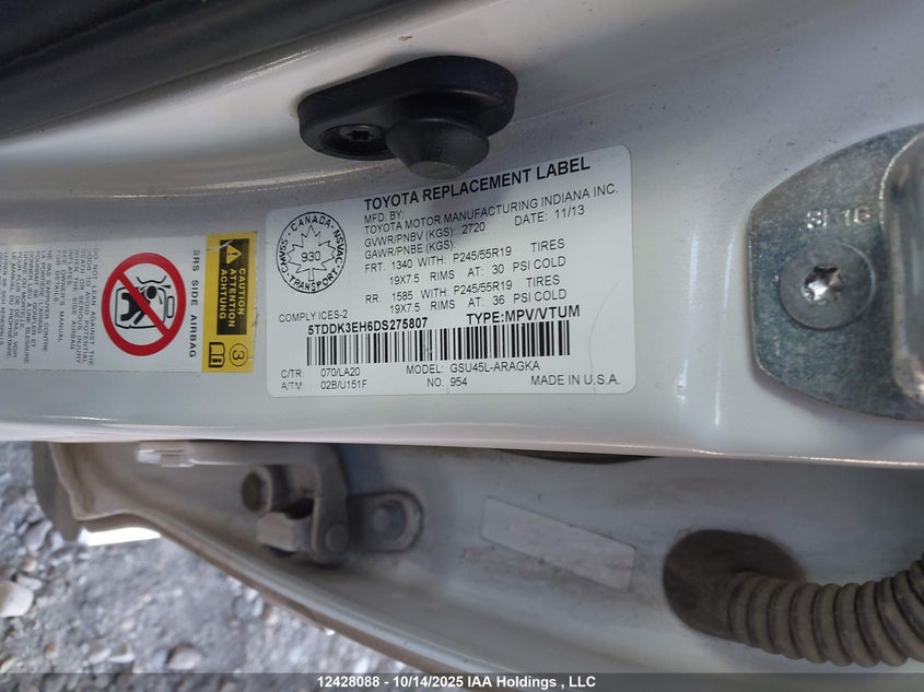 5TDDK3EH6DS275807 2013 TOYOTA HIGHLANDER photo no. 9